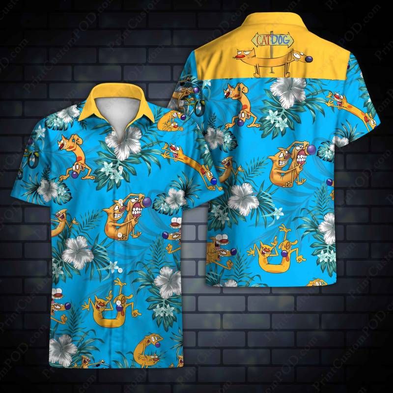 Catdog Hawaii Graphic Print Short Sleeve Hawaii Casual Shirt Ha61292