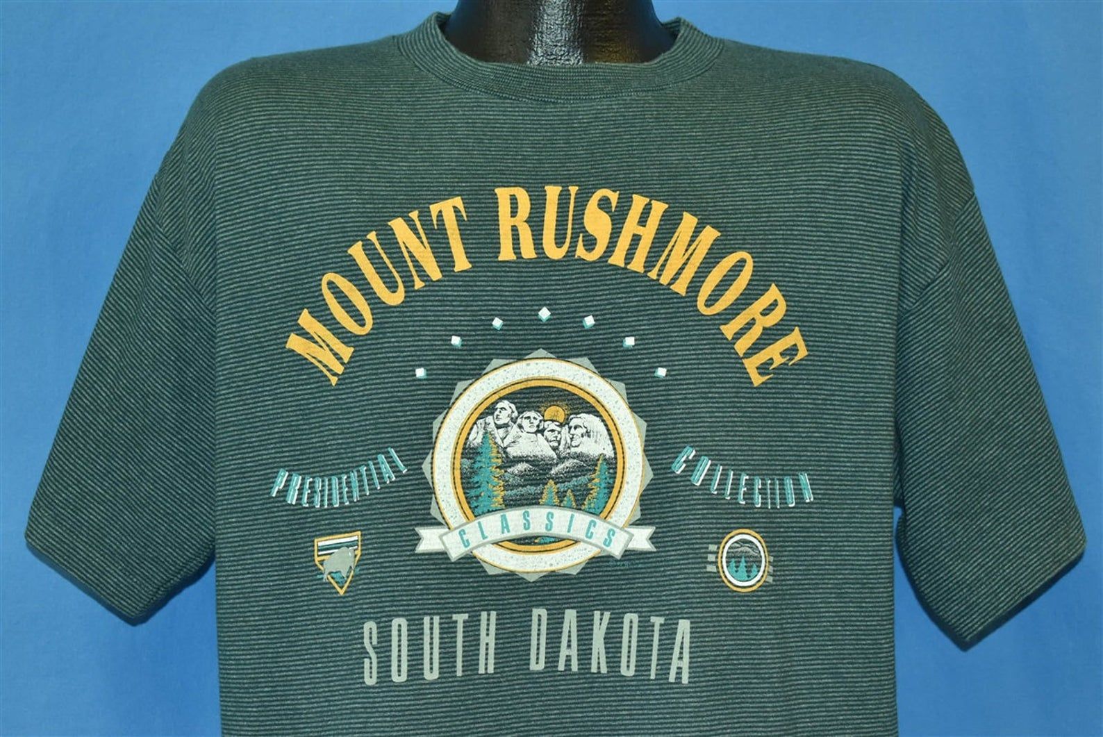 90S Mount Rushmore South Dakota Black Hills Striped Tourist T-Shirt