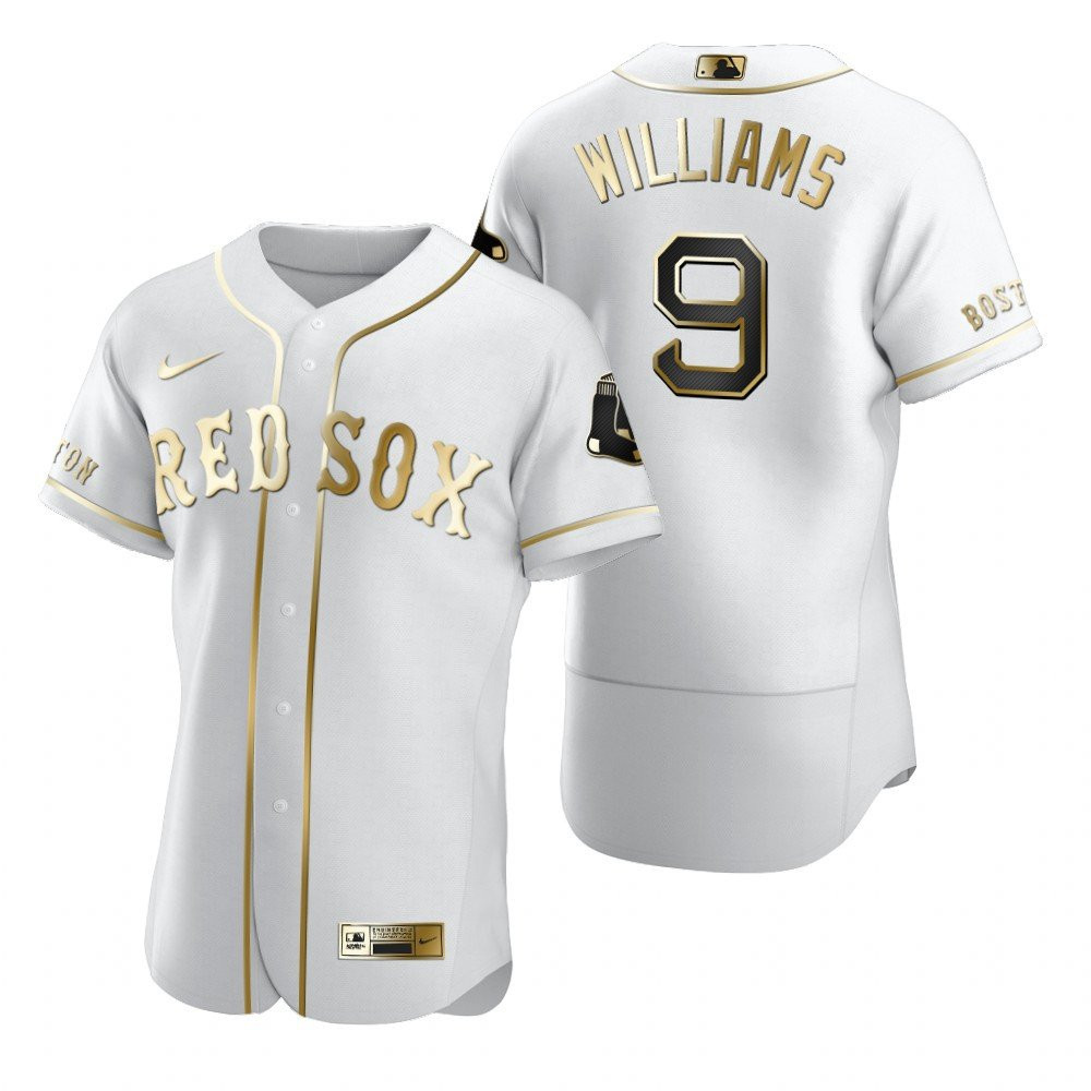 Boston Red Sox #9 Ted Williams MLB Golden Brandedition White Jersey Gift For Red Sox Fans