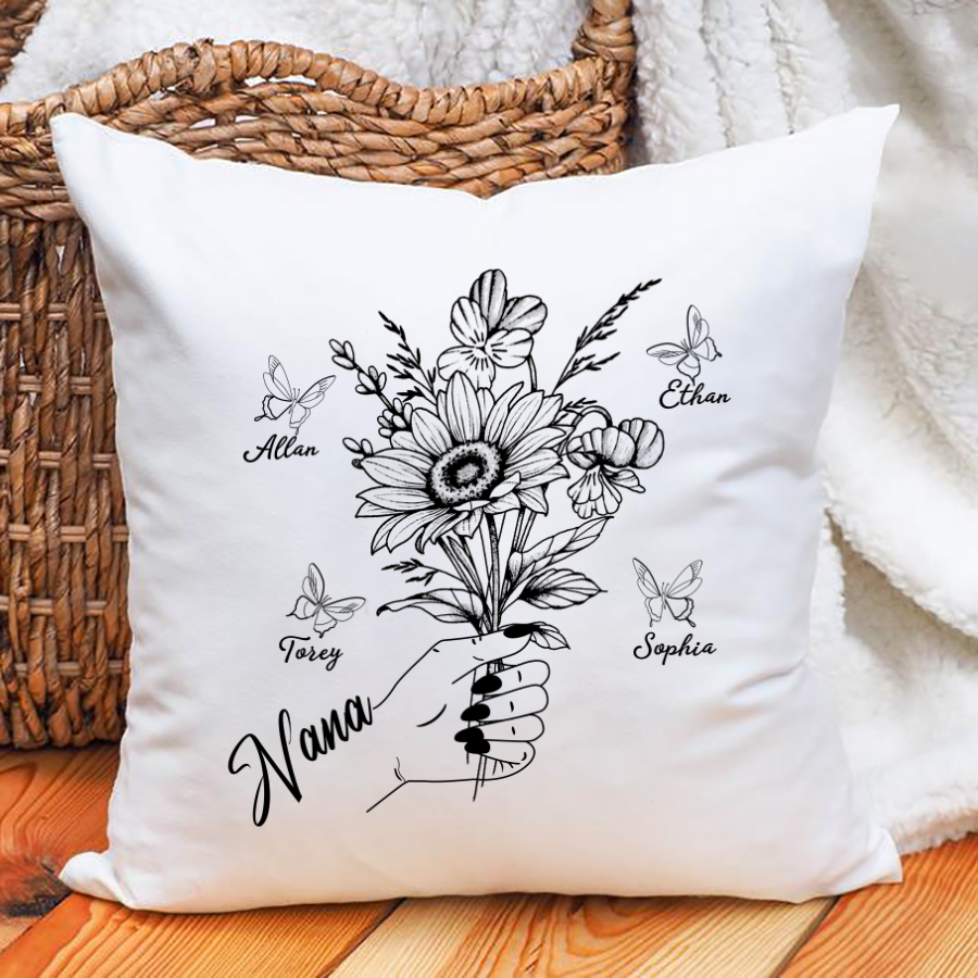 Grandma Hands Holding Flower Butterfly Indoor Pillow