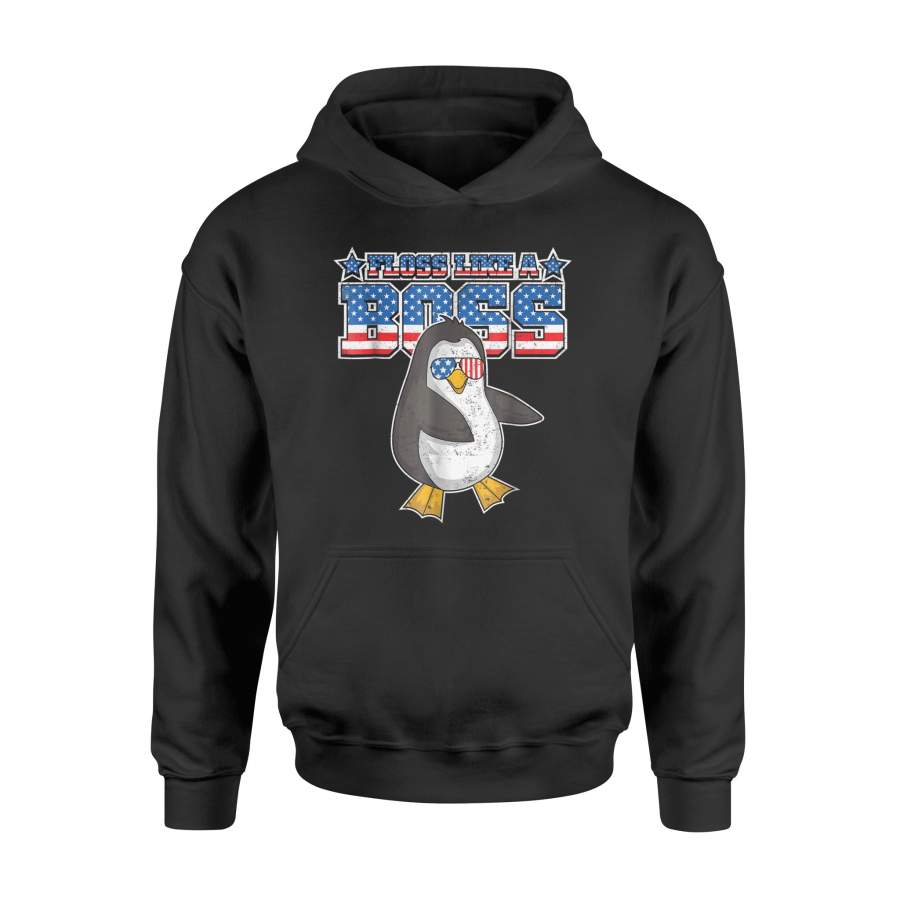 Floss Like A Boss Penguin Patriotic 4th Of July Gift Hoodie