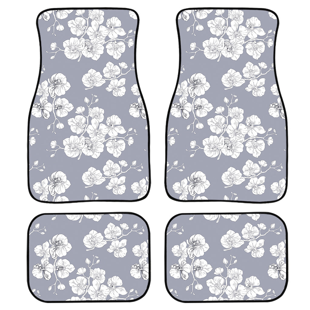 Drawing Orchid Pattern Print Front And Back Car Floor Mats, Front Car Mat