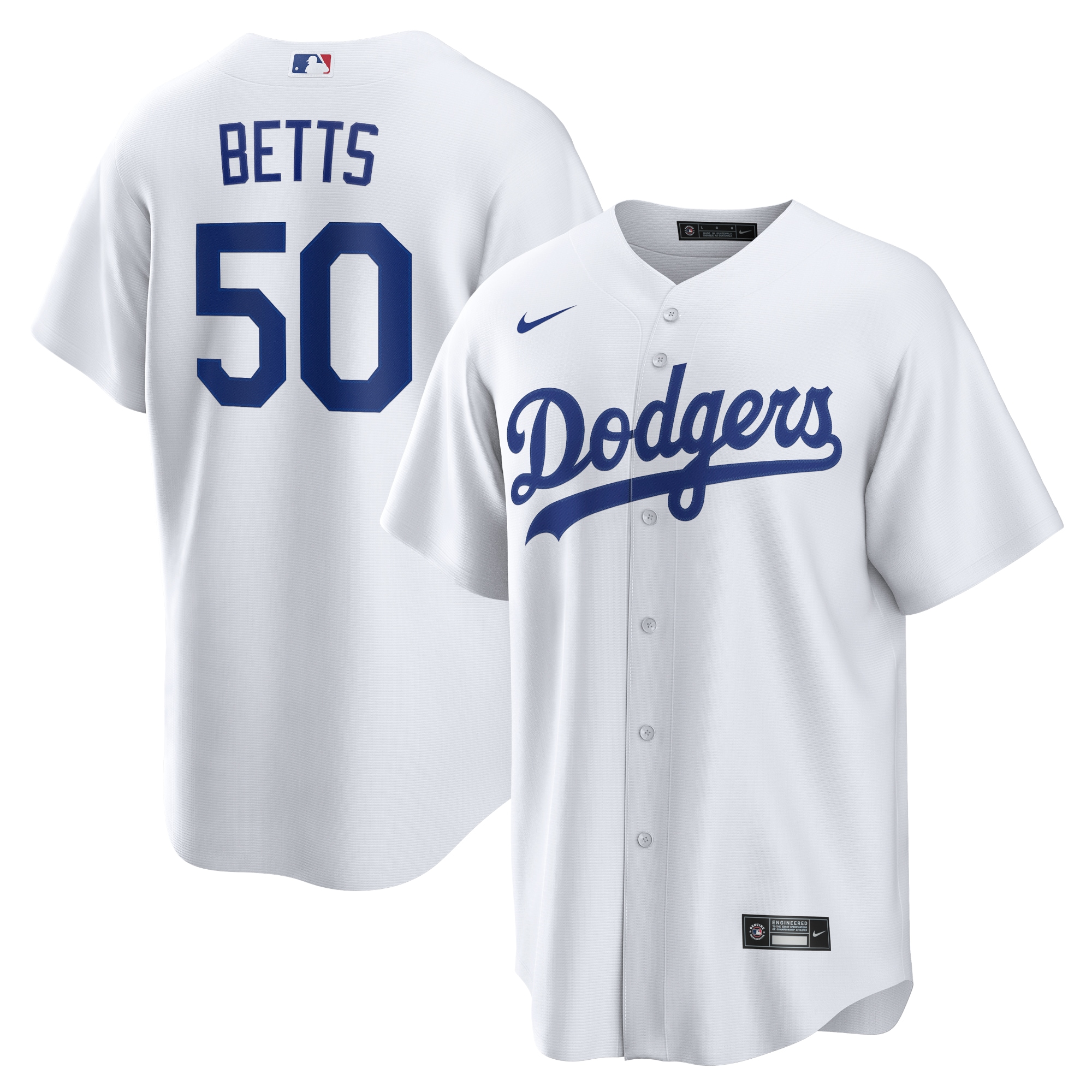 Mookie Betts Los Angeles Dodgers Home Replica Player Name Jersey – White