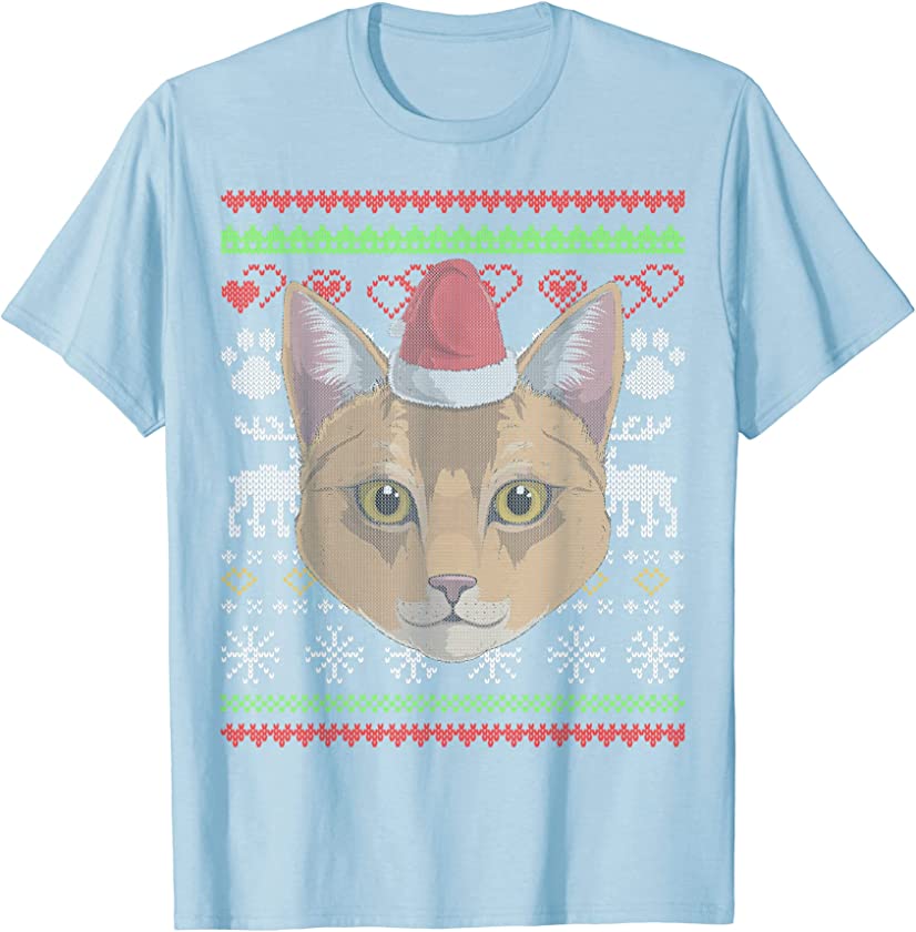 Abyssinian Cat Kitty Santa Claus Ugly Christmas Pattern T-Shirt