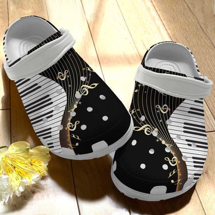 Piano Personalize Clog, Custom Name, Text, Fashion Style For Women, Men, Kid, Print 3D Whitesole Piano Notes Pattern