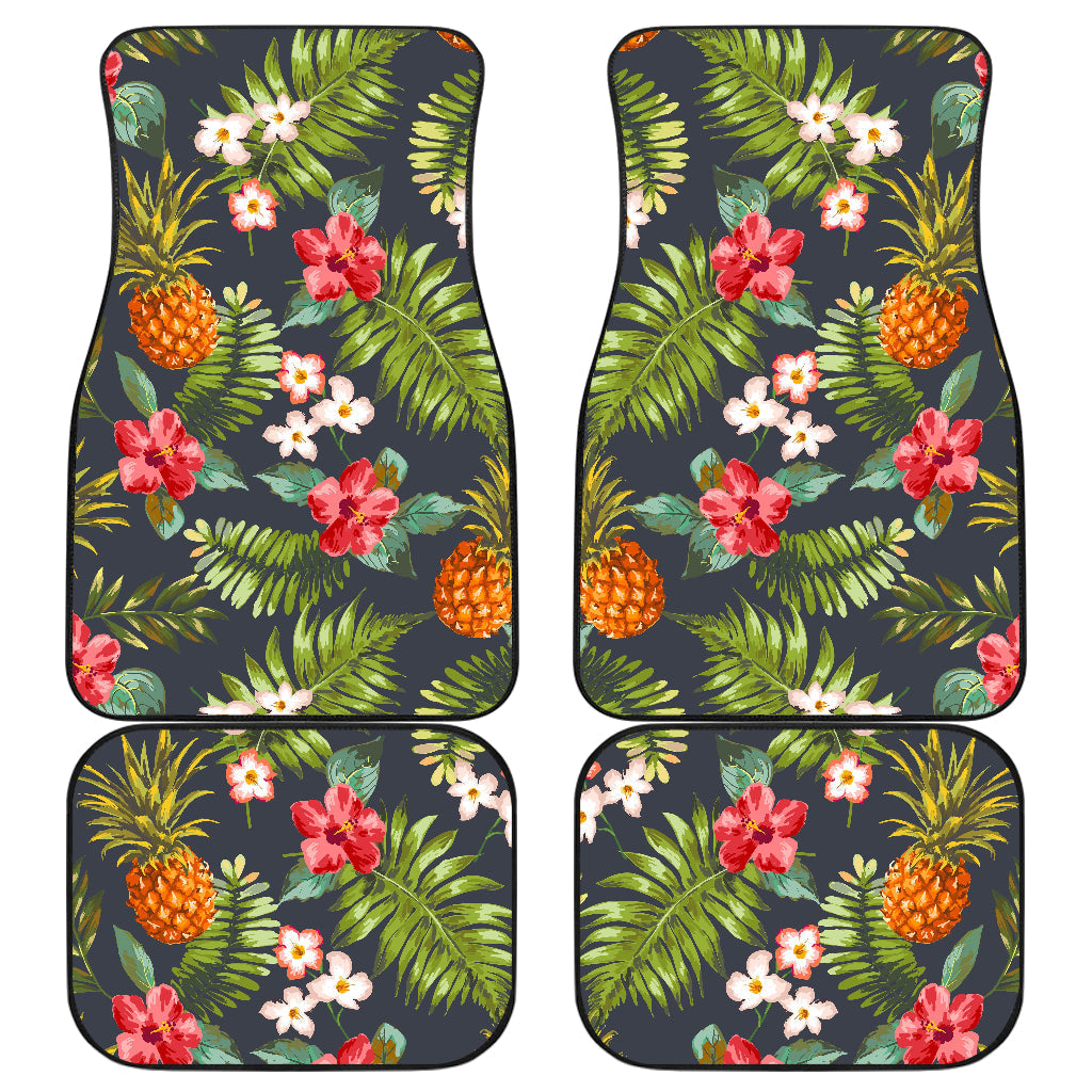 Tropical Hawaii Pineapple Pattern Print Front And Back Car Floor Mats, Front Car Mat