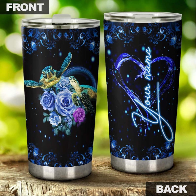 Turtle Blue Rose Personalized Tumbler-Turtle Present-Unique Tumbler-Birthday Gift Christmas Gift For Turtle Lover