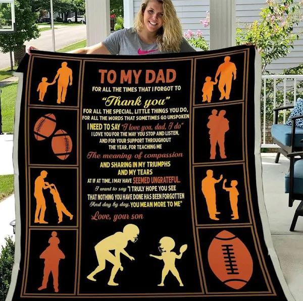 To My Dad For All The Times I Forgot To Thank You Football Dad And Son Fleece Blanket Gift For Dad Home Decor Bedding Couch Sofa Soft And Comfy Cozy