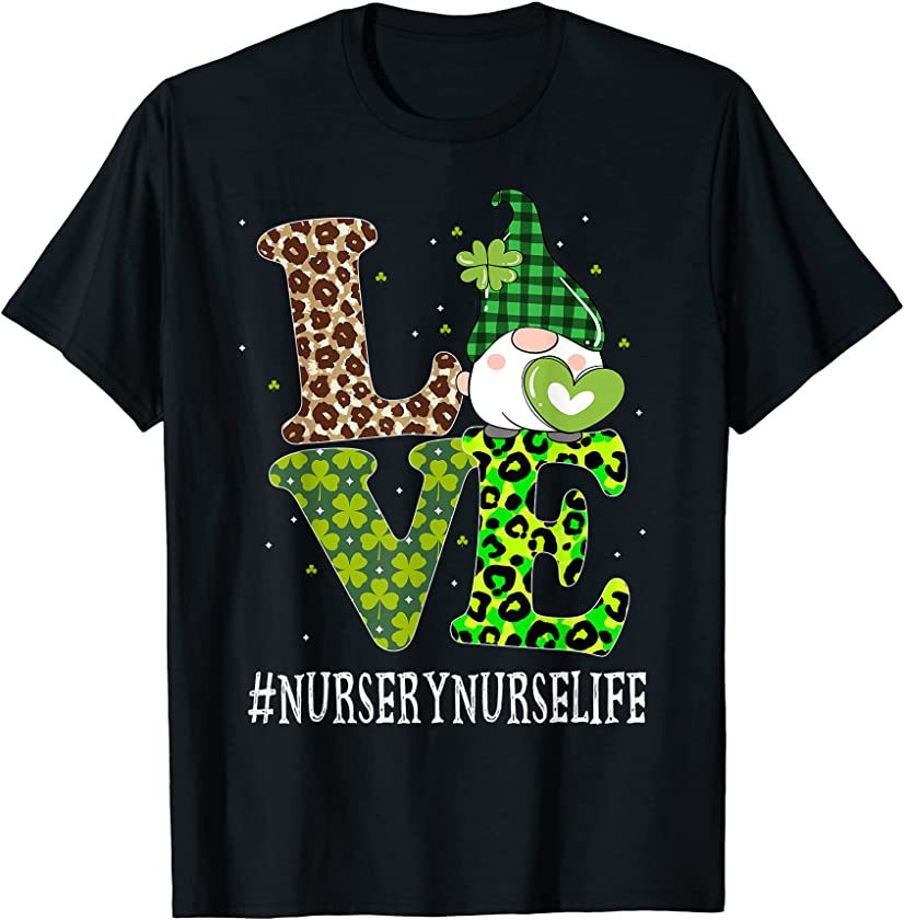 Nursery Nurse Love St Patricks Day Gnome Leopard Women T-Shirt