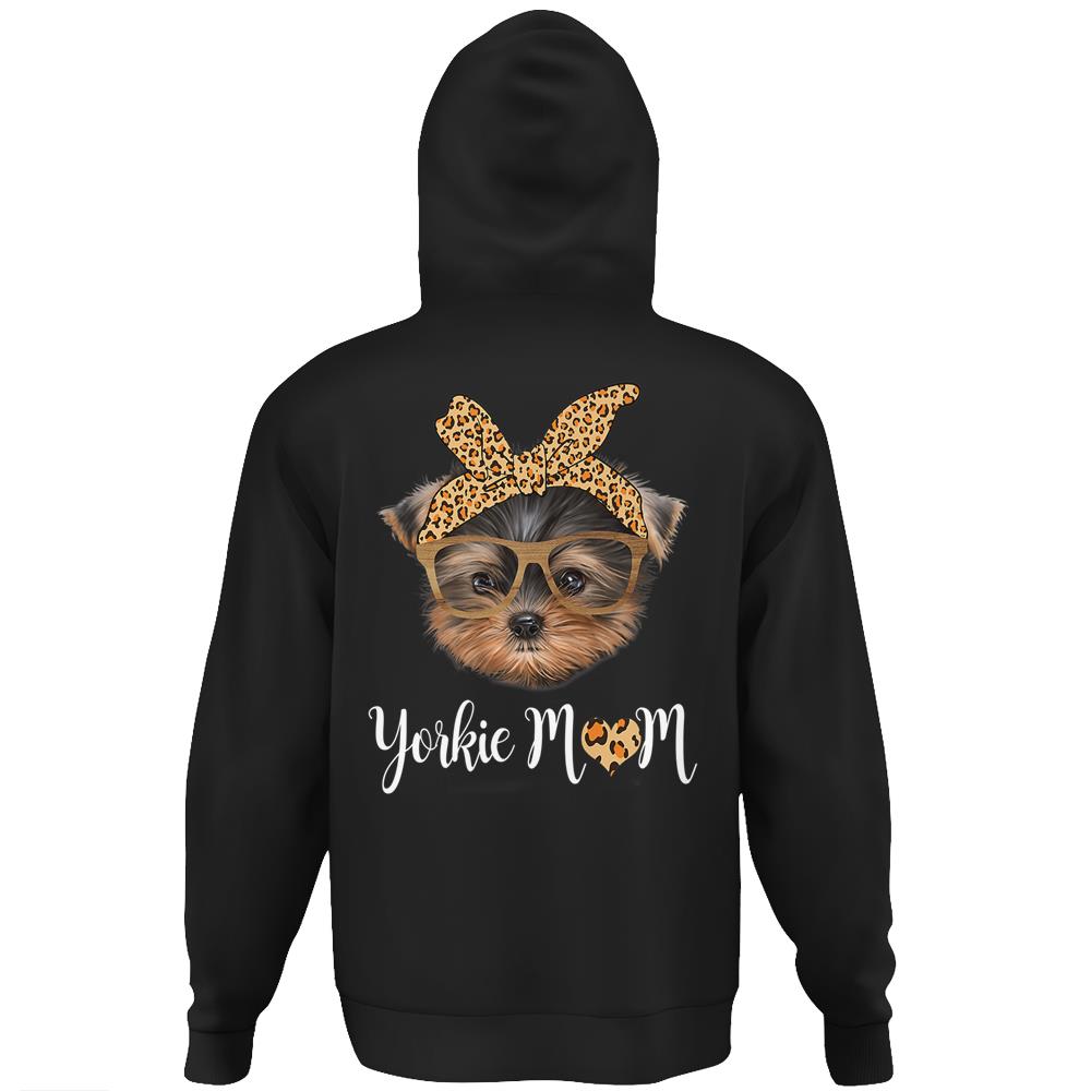 Yorkie Mom Leopard Print Dog Lovers Mother Day Gift Hoodie Print On Back