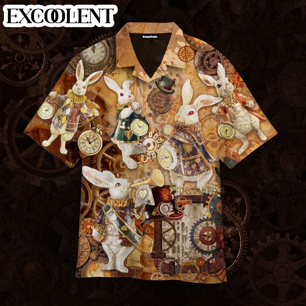 Steampunk Bunny Aloha Mens Hawaiian Shirt – Easter Shirts For Adults – Easter Gift