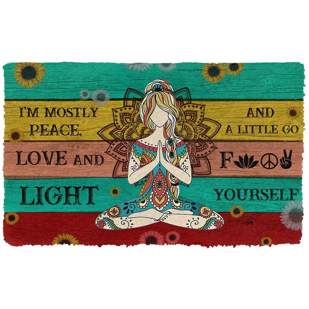 Gearhumans 3D Yoga I Am Mostly Peace Love And Light Custom Doormat