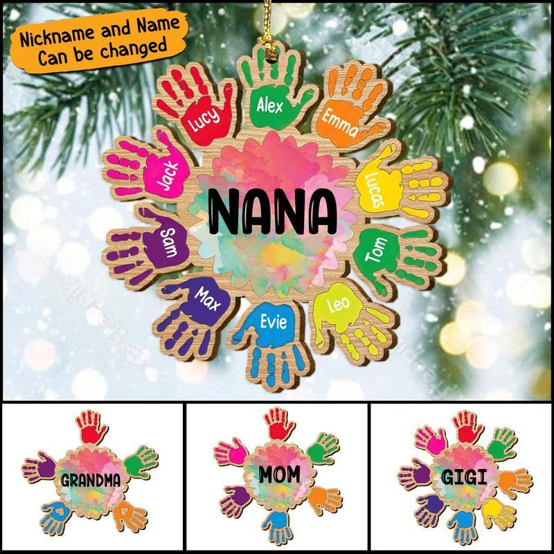 Personalized Grandma Colorful Printing Hand Kids Shaped Ornament