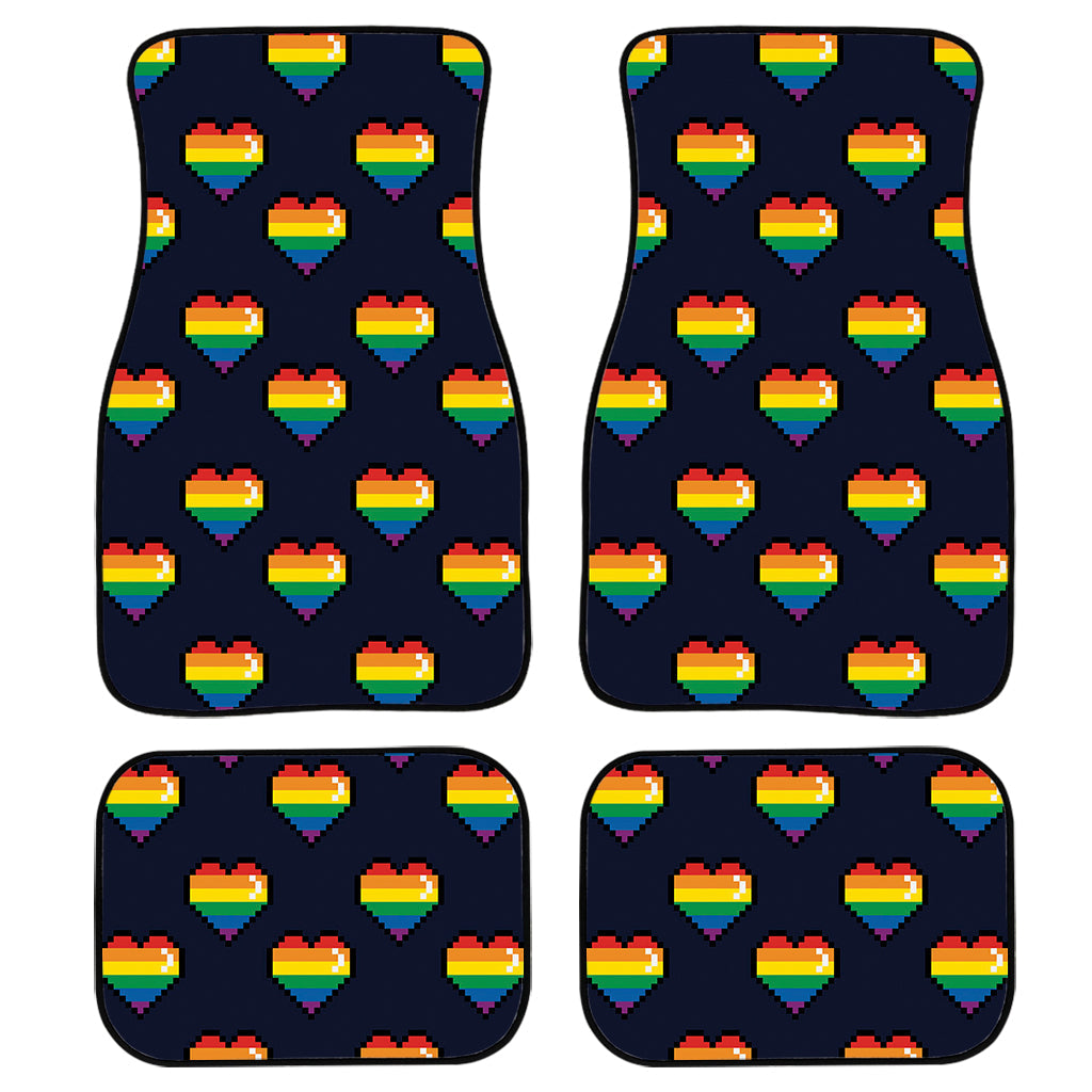 Rainbow Pixel 8-Bit Lgbt Pride Heart Front And Back Car Floor Mats, Front Car Mat