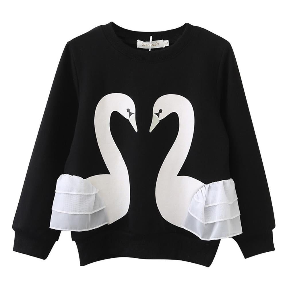 2018 Girls Clothing Girls Swan Print Cotton Long Sleeve Sweatshirt Spring Autumn Kids Clothes