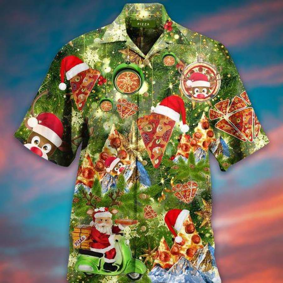 Santa Pizza Merry Christmas Green Hawaii Shirts Ha90171