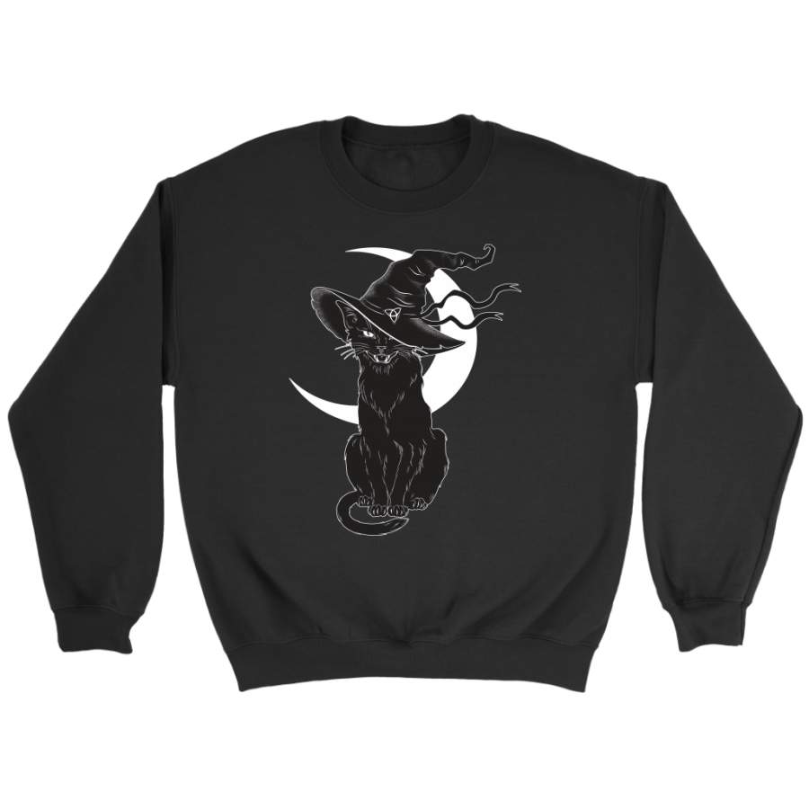Vintage Scary Halloween Black Cat Witch Hat & Moon Shirts EmprintsTOP