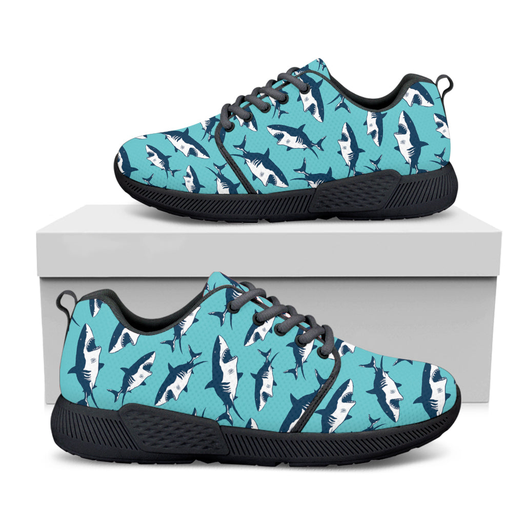 Angry Shark Pattern Print Black Athletic Shoes