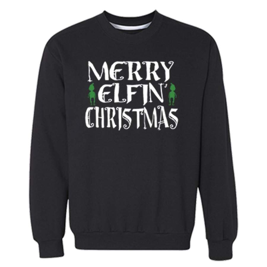 XtraFly Apparel Elf Merry Elfin Xmas Ugly Christmas Pullover Crewneck-Sweatshirt