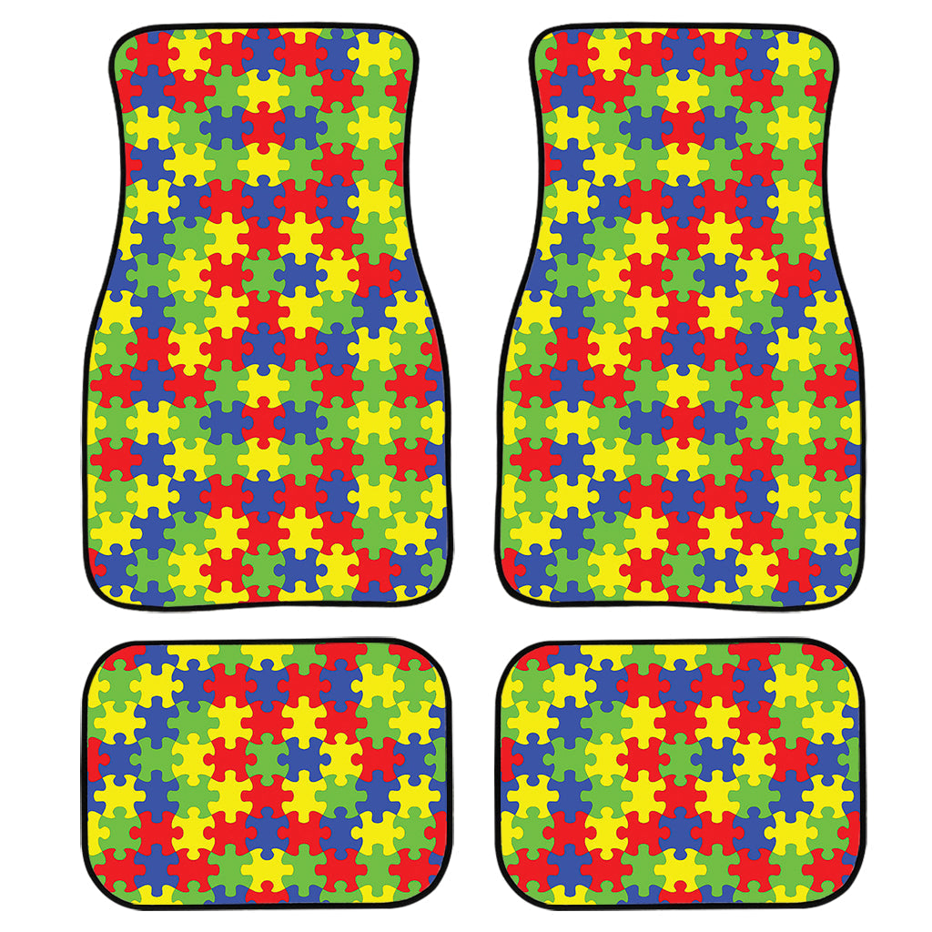 Autism Awareness Puzzle Pattern Print Front And Back Car Floor Mats, Front Car Mat