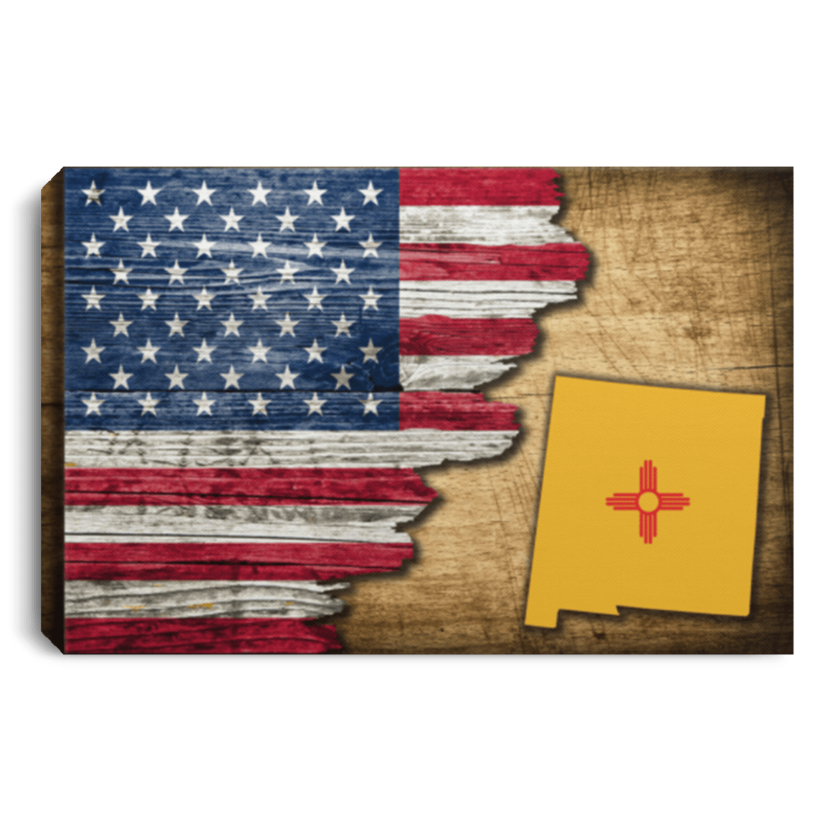 United States/New Mexico Flag Ripped Effect 12X8 Inches Landscape Canvas .75In Frame