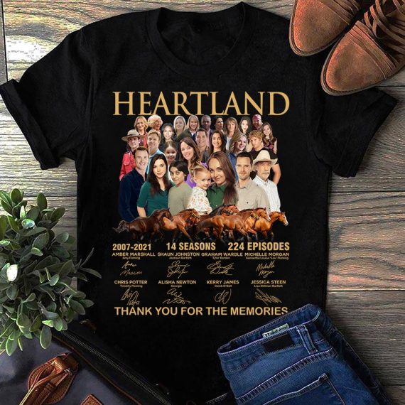 Gift For Heartland Fan 14 Years 2007 2021 Heartland Characters With Horses Signature Thank You For The Memories T Shirt Hg