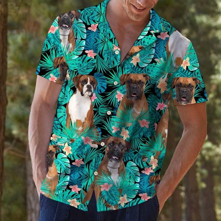 Boxer Dog Funny Hawaii Graphic Print Short Sleeve Hawaii Casual Shirt Ha29368