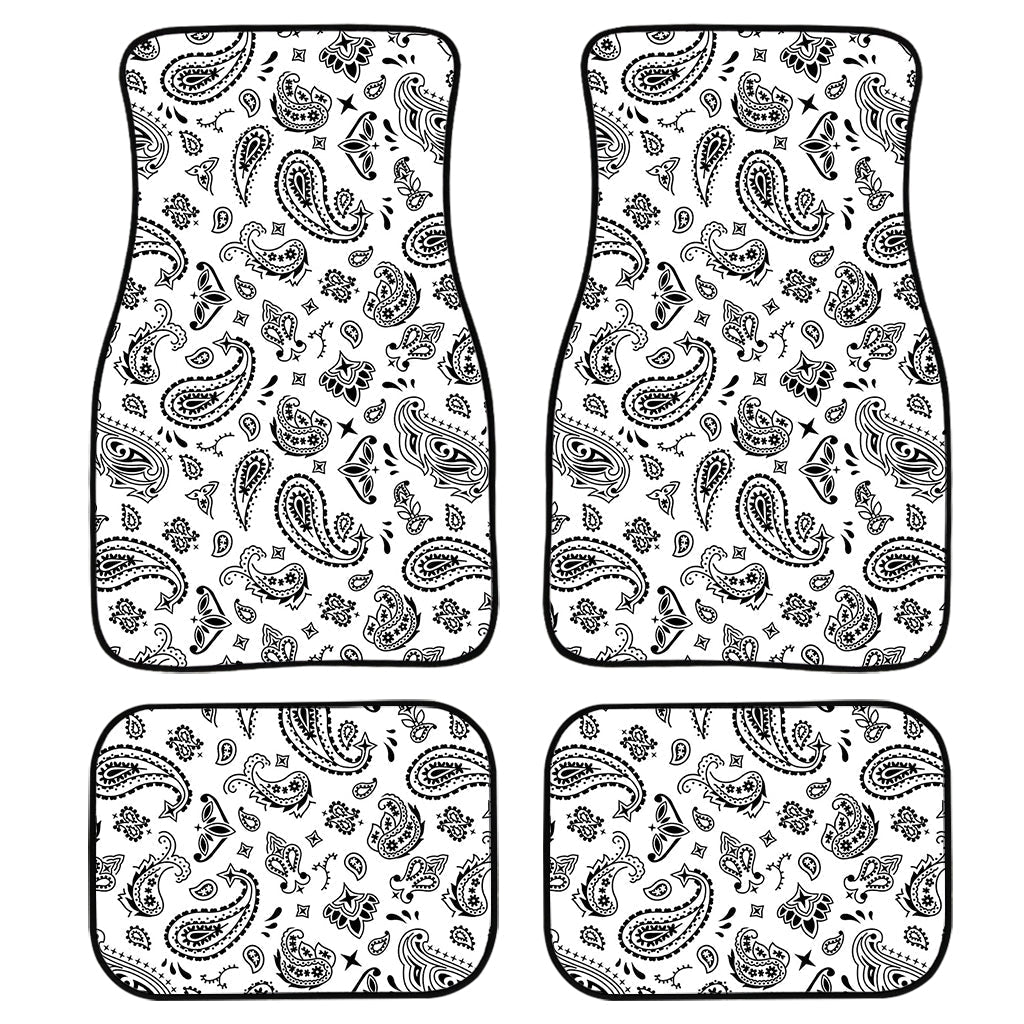 White Paisley Bandana Pattern Print Front And Back Car Floor Mats, Front Car Mat