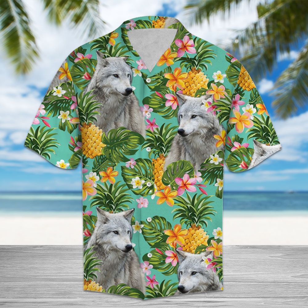 Tropical Pineapple Wolf Hawaiian Unisex Print Aloha Short Sleeve Casual Shirt Ha111670