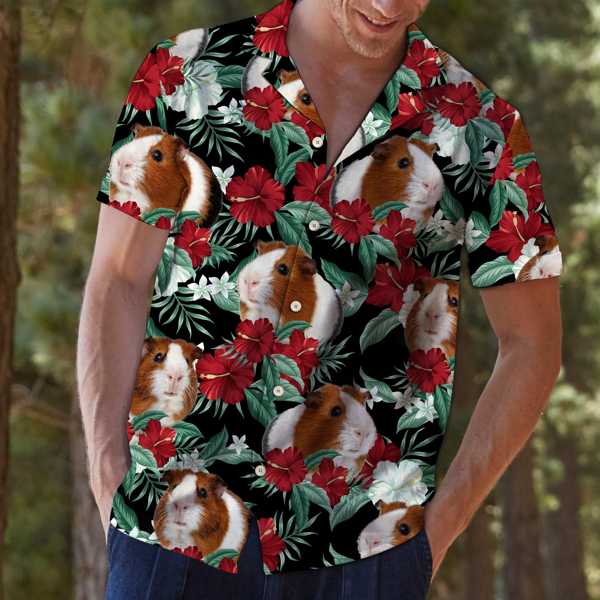 Guinea Pig Vintage Flower Hawaiian Shirt For Men, Hawaiian Shirt For Women, Aloha Shirt, Hawaii Shirt