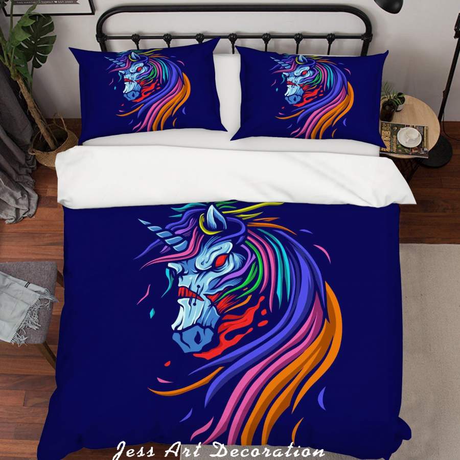 3D Blue Unicorn Quilt Cover Set Bedding Set Pillowcases SF17