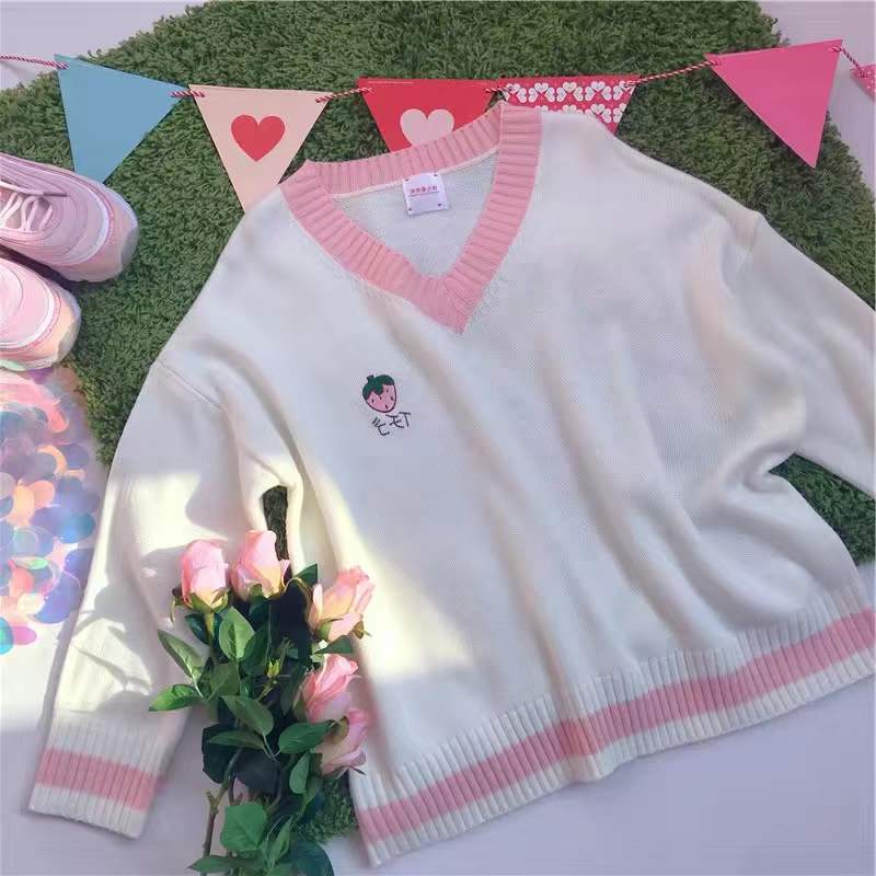 Sweater Vest Women Sleeveless V-neck Kawaii Printed Solid Knitting Leisure Sweet Cute Students School Streetwear Clothing Womens alx