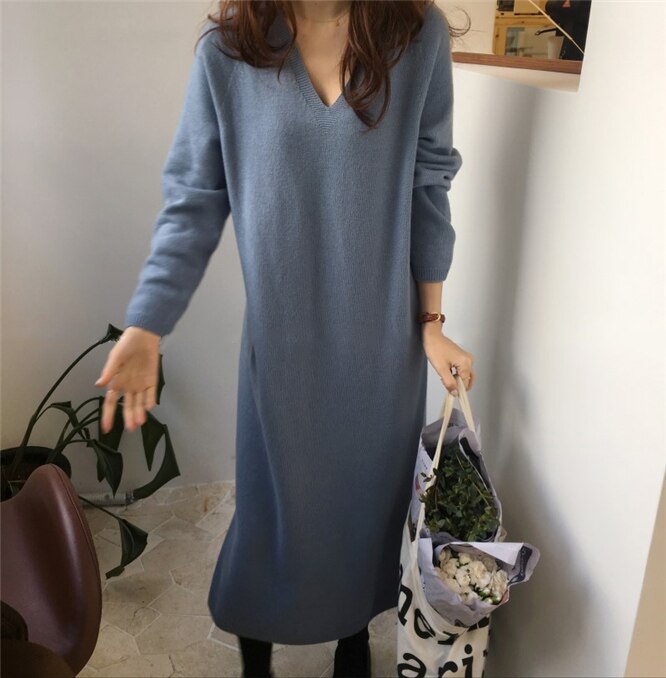 Autumn Winter Warm Knitted Vintage Elegant 2022 Sweater Dress Women Korean Thick Solid Woman Clothing Vestido Feminino Dresses alx