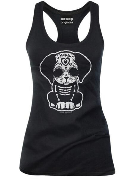 Women’S Day Of The Dead Sugar Skull Puppy Tank By Aesop Originals