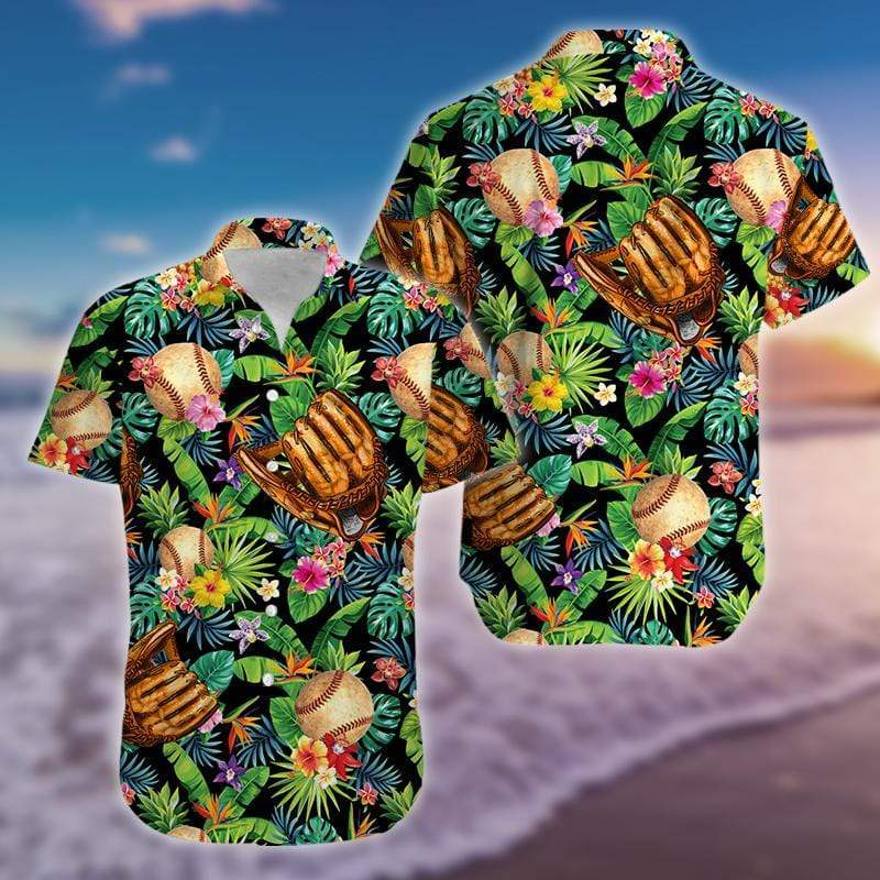 Vintage Baseball Art Tropical Polyester Aloha Hawaii Shirt Ha17694