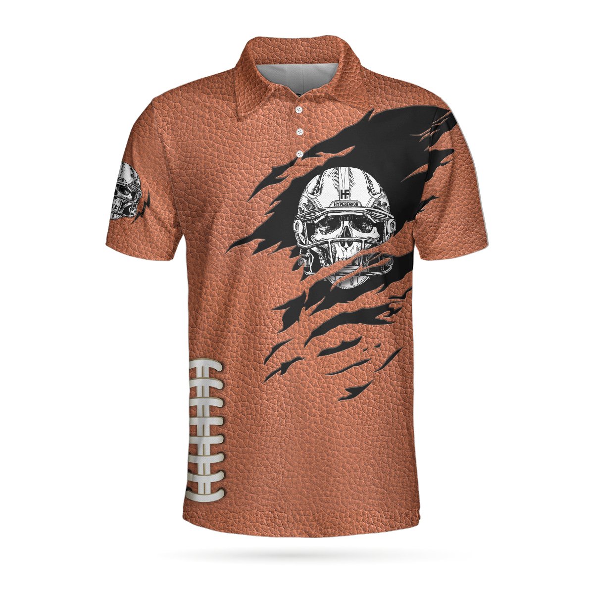 American Football Texture Short Sleeve Polo Shirt, Skull Football Player Polo Shirt, Best Football Shirt For Men Shirtstore24H