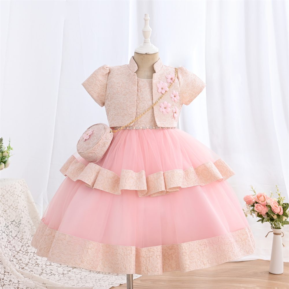 Yoliyolei 3pcs/set Bag Baby Dresses for Girls Christmas Toddler Kids Elegant Princess Jacquard Gown Children Party Dresses alx