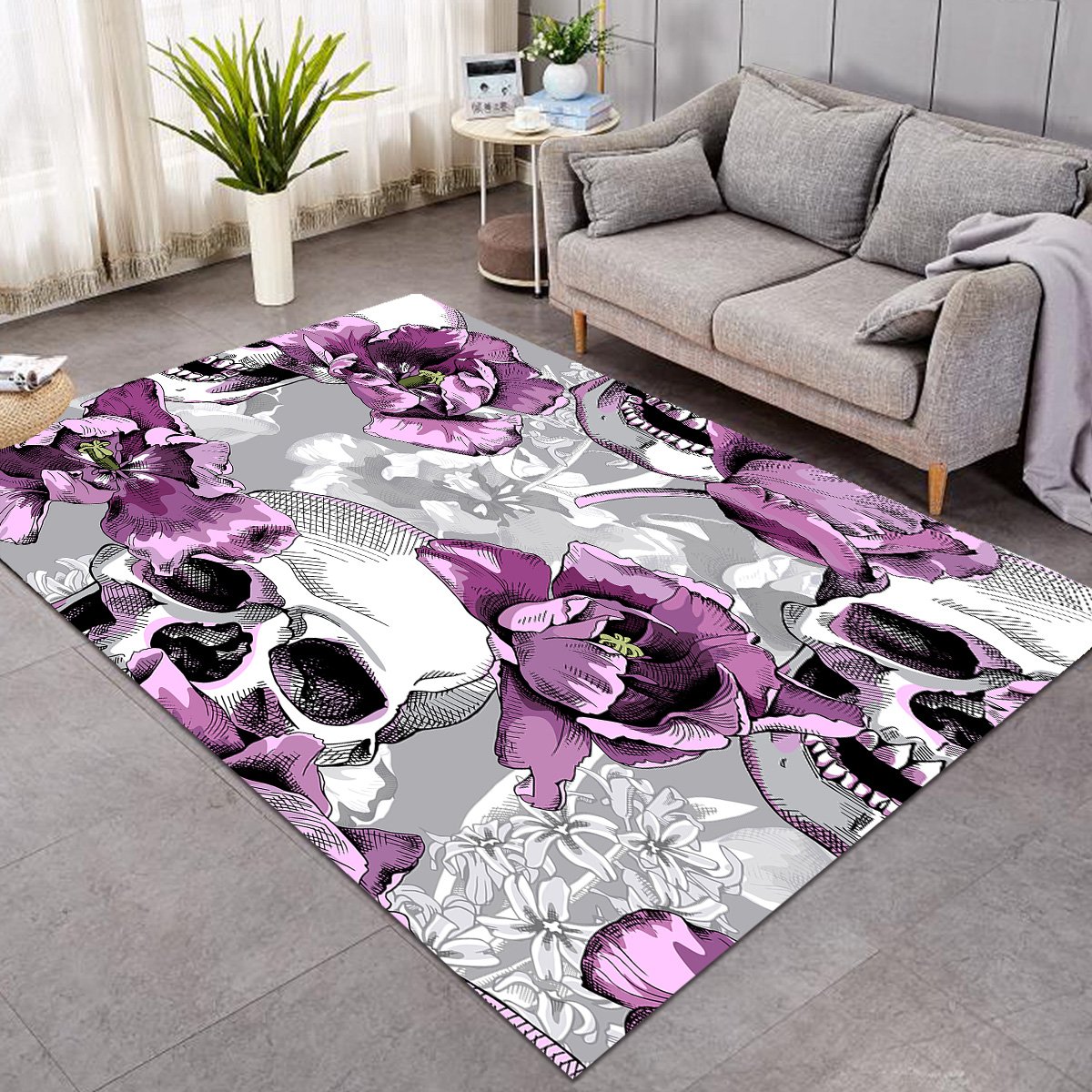 Skull Purple Flower GWBJ14212 Rug