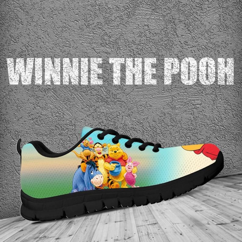 Winnie The Pooh Gift For Fan Black Shoes Fly Sneakers