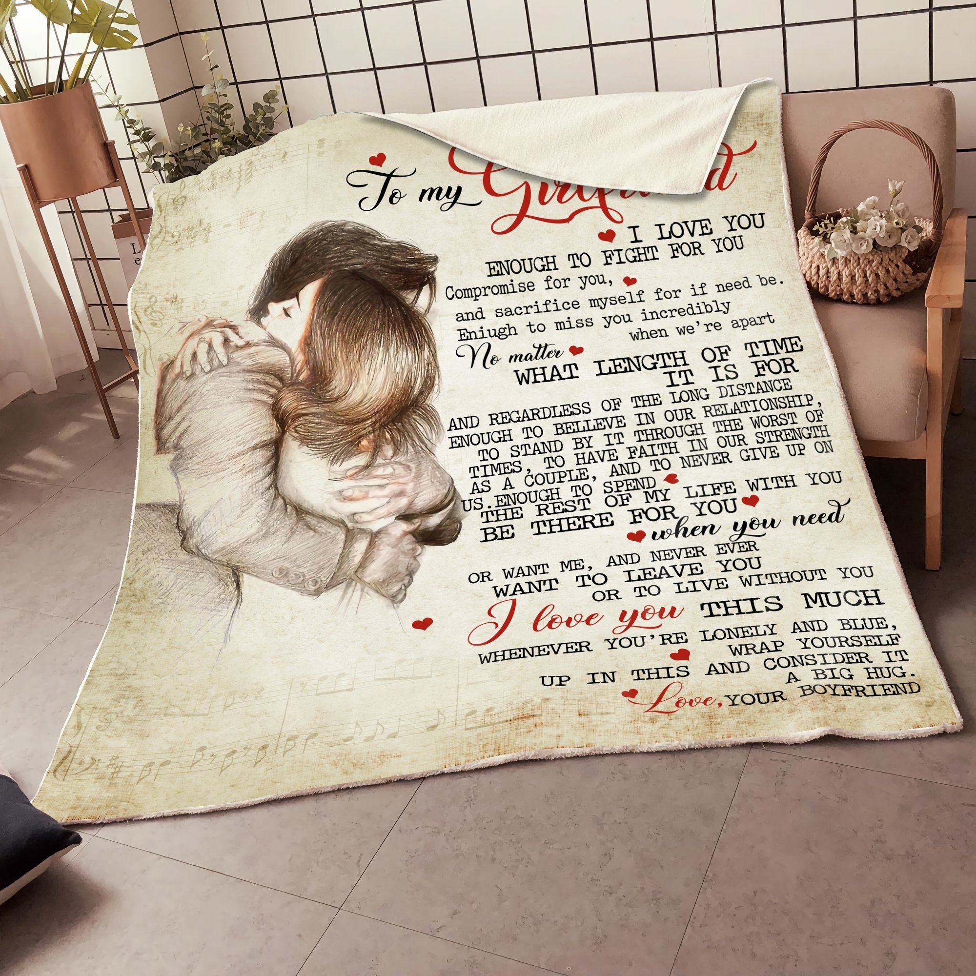 To My Girlfriend I Love You Enough To Fight For You Blanket Gift For Girlfriend From Boyfriend Home Decor Bedding Couch Sofa Soft And Comfy Cozy