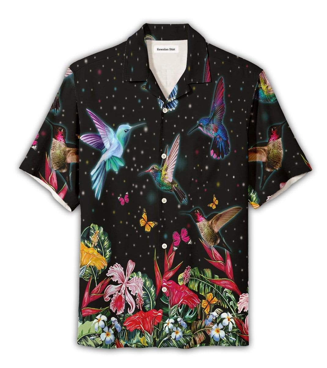 Sparkling Hummingbird In Flower Garden Hawaii Aloha Shirts Ha10168