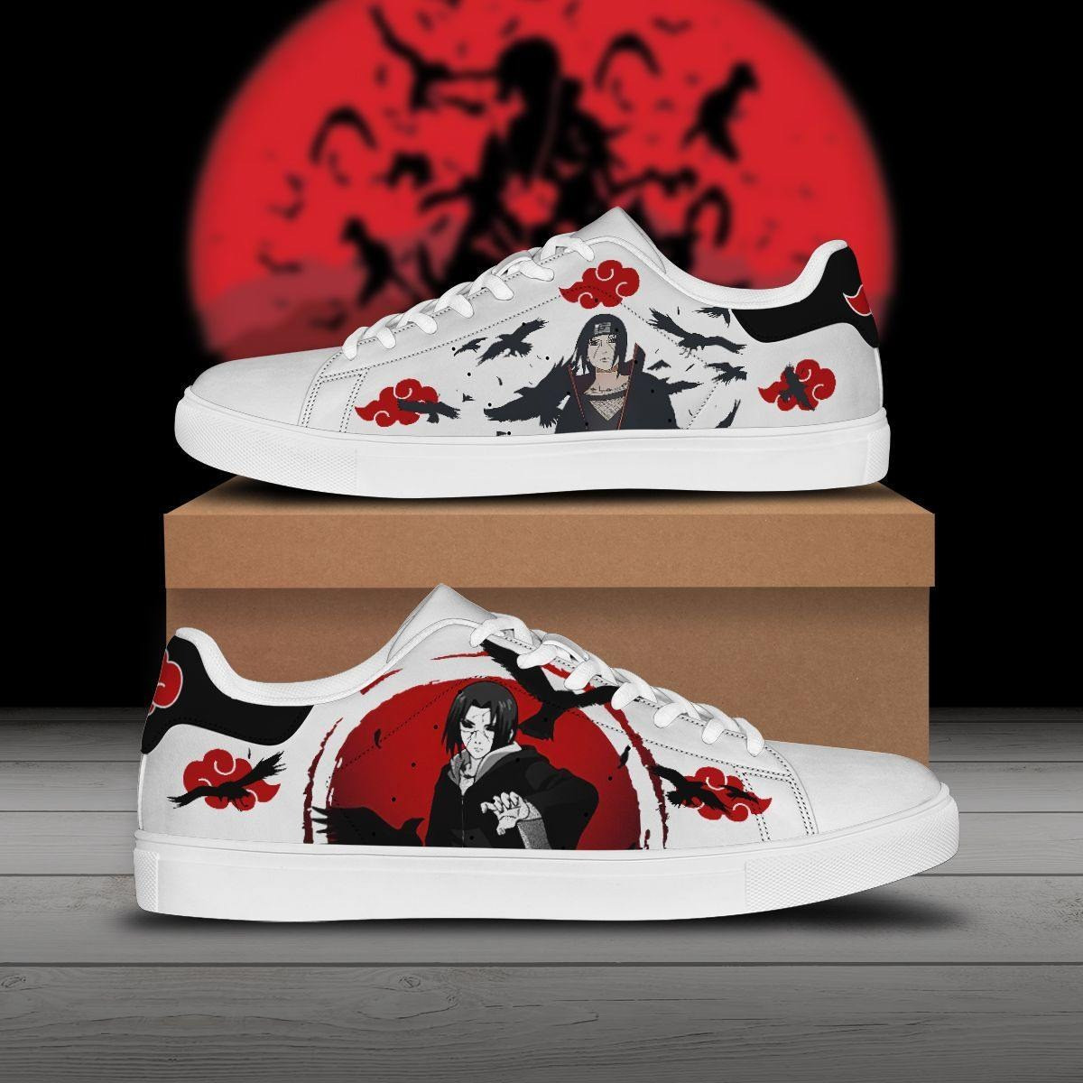 Itachi Anime Naruto Akatsuki Christmas Gift For Fan Low Top Leather Skate Shoes Sneakers For Man And Women