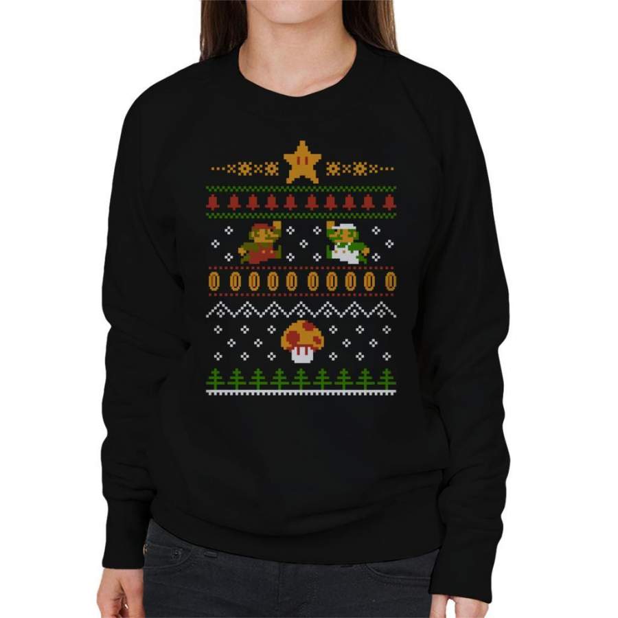 Super Mario Christmas Knit Pattern Women’s Sweatshirt