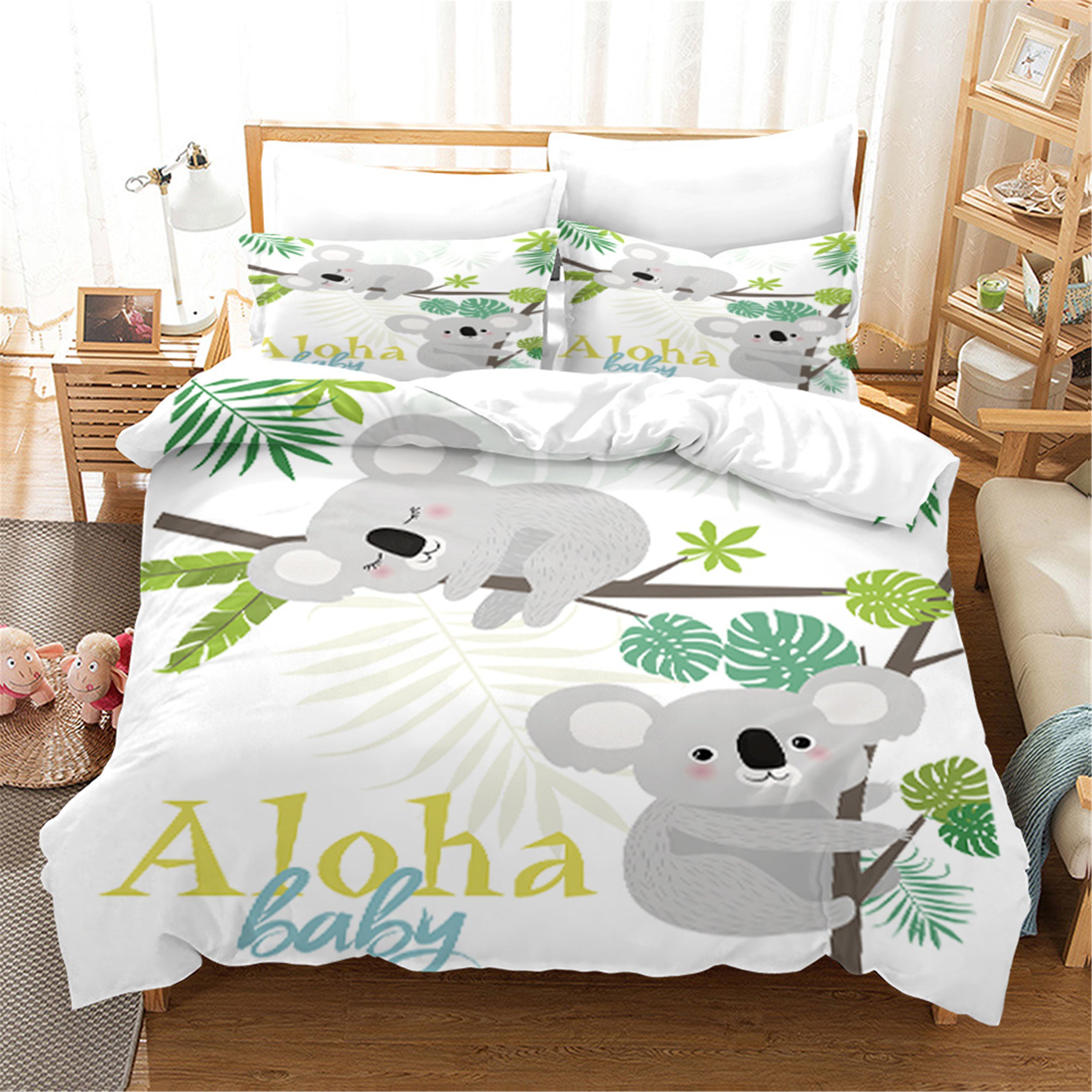 3D Cartoon Animal Koala Leaf Quilt Cover Set Bedding Set Duvet Cover Pillowcases 138