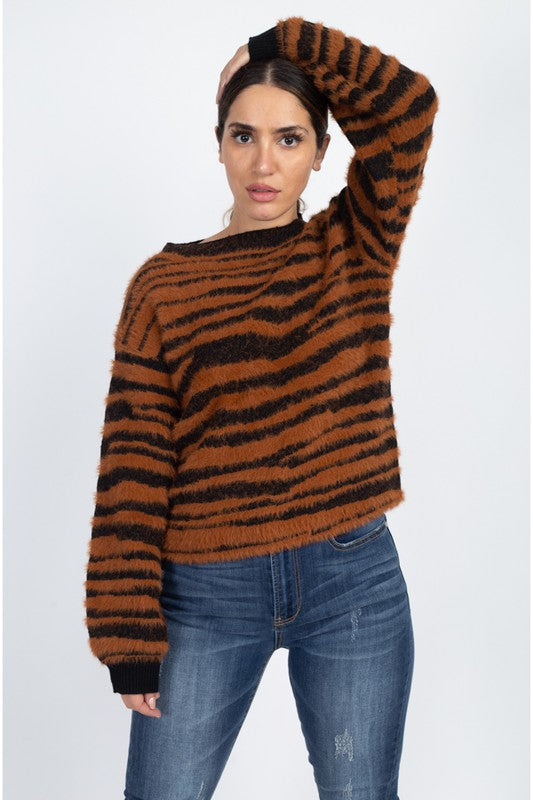 Tiger Print Fuzzy Sweater