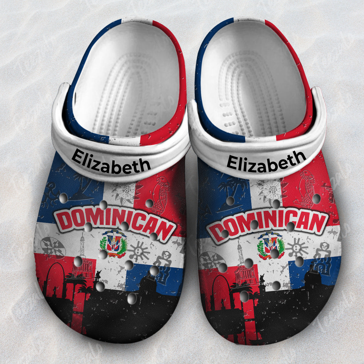 Personalized Dominican Flag Heritage Symbols Clogs Shoes