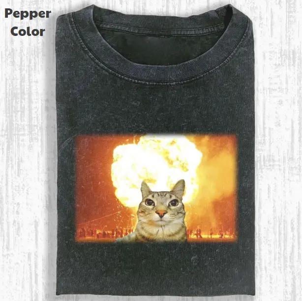 Cats and Explosions T-Shirt, Animal Shirt, Unisex Meme Cringe Funny Shirt, Menswear Womenswear Streetwear Cotton Comfort