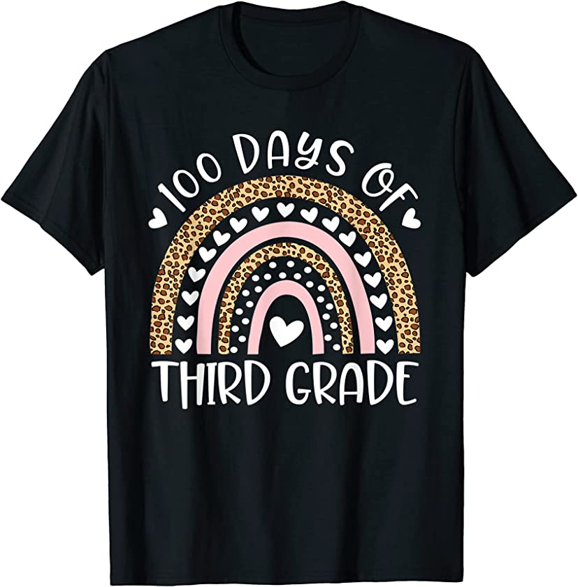 100 Days of School For Third Grade Teacher Rainbow Leopard T-Shirt