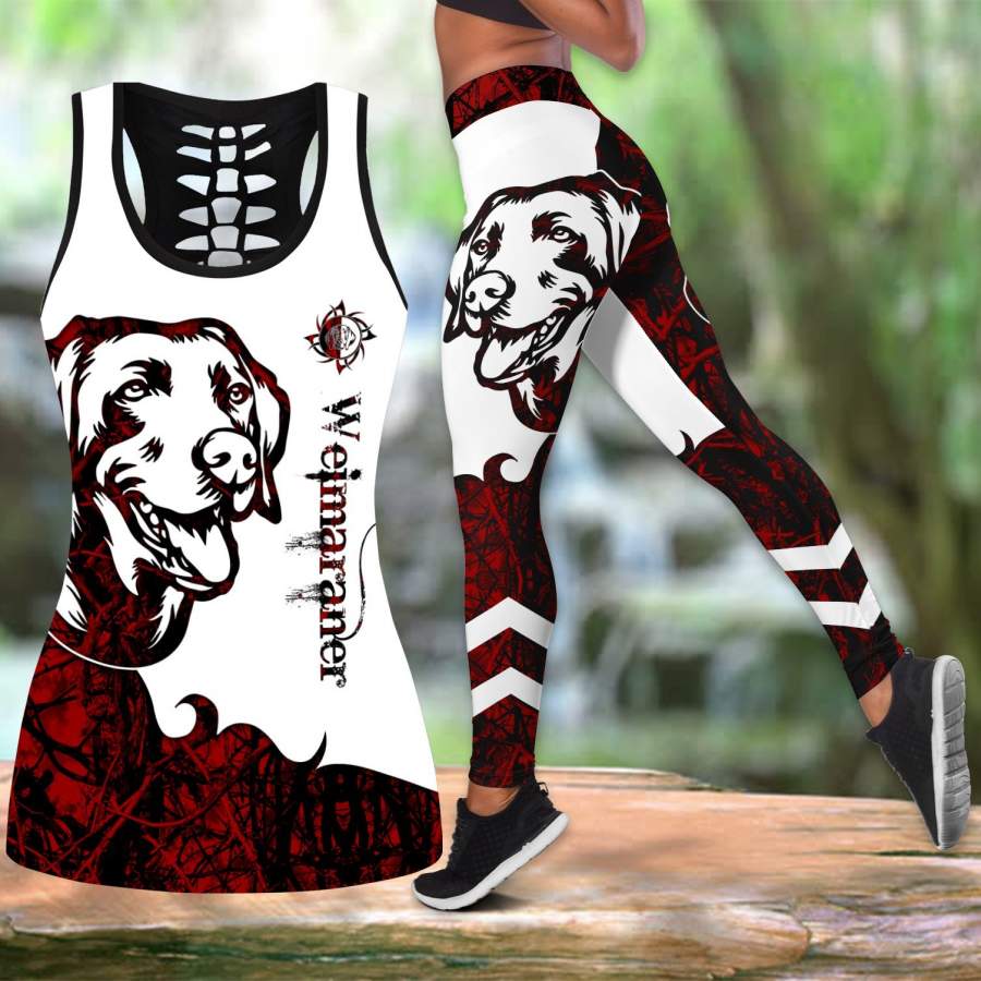 Weimaraner red tattoos legging + hollow tank combo DD09182004