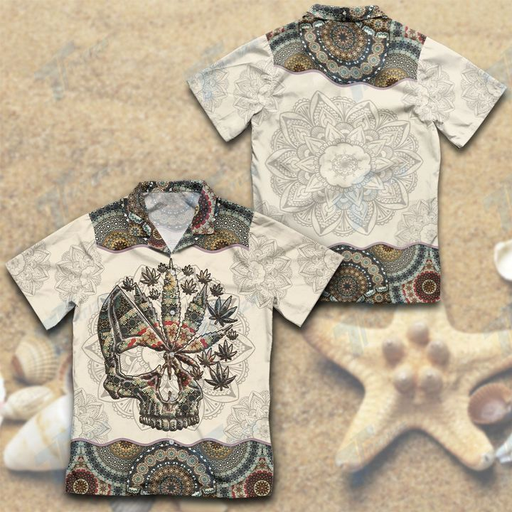 Weed Skull Mandala Pattern Hawaiian Shirt | Crazy Funny Hawaiian Shirt | Vintage Hawaiian Shirt